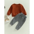 thumbnail image 4 of TSEXIEFOOFU Toddler Boy Autumn Clothes Set, Long Sleeve Round Neck Letter Print Sweatshirt + Solid Color Trousers with Drawstring, 4 of 8