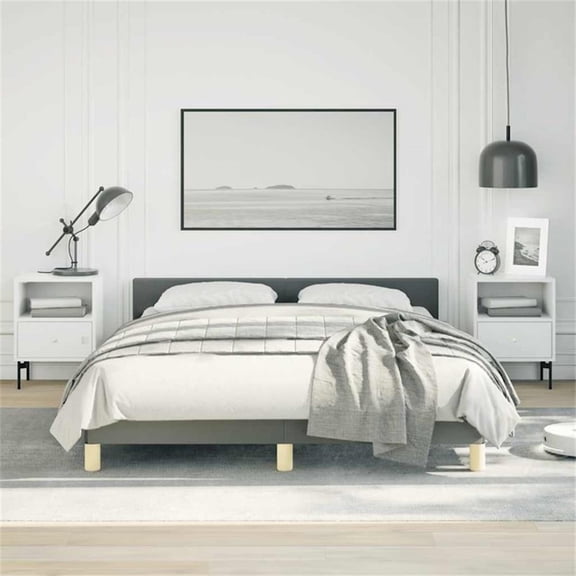 Bowery Hill Contemporary Bed Frame With Headboard in Dark Gray