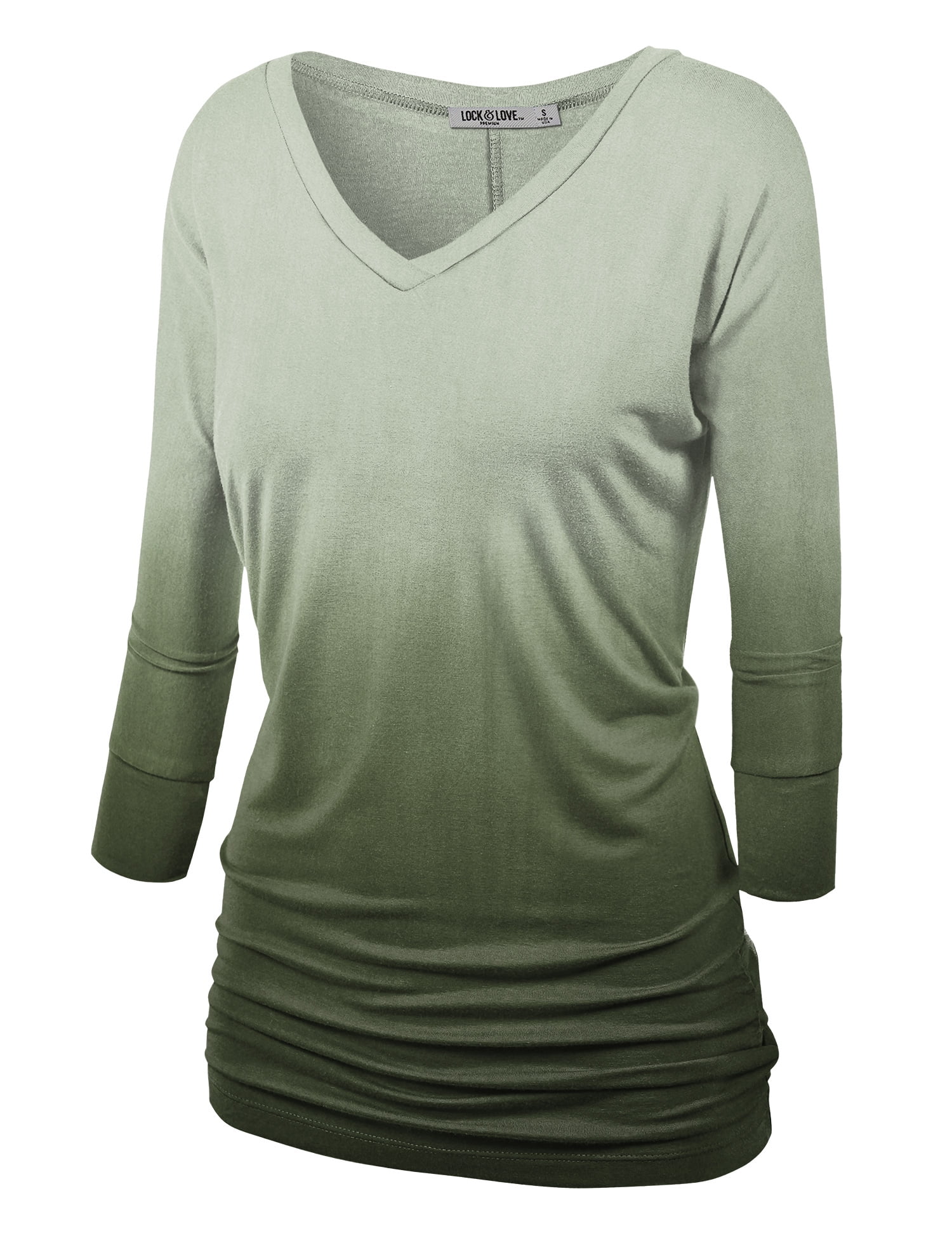 Made By Johnny Womens V Neck 3 4 Sleeve Dip Dye Drape Dolman Top