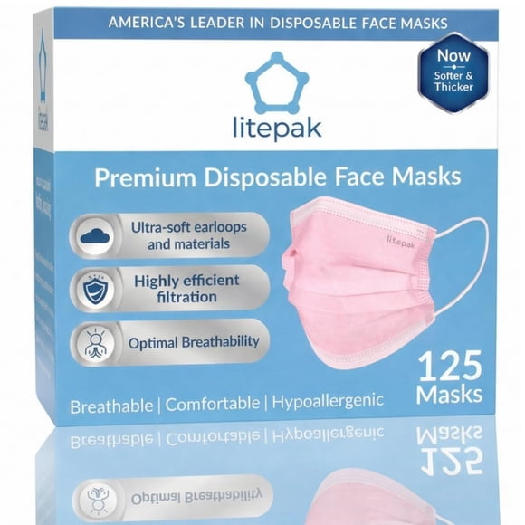 Mascarilla desechable Litepak Premium Comfort, paquete de 125, rosa