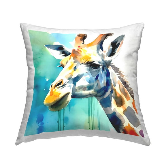 Stupell Industries Giraffe Portrait on Blue Decorative Printed Throw Pillow Design by Walker Noble