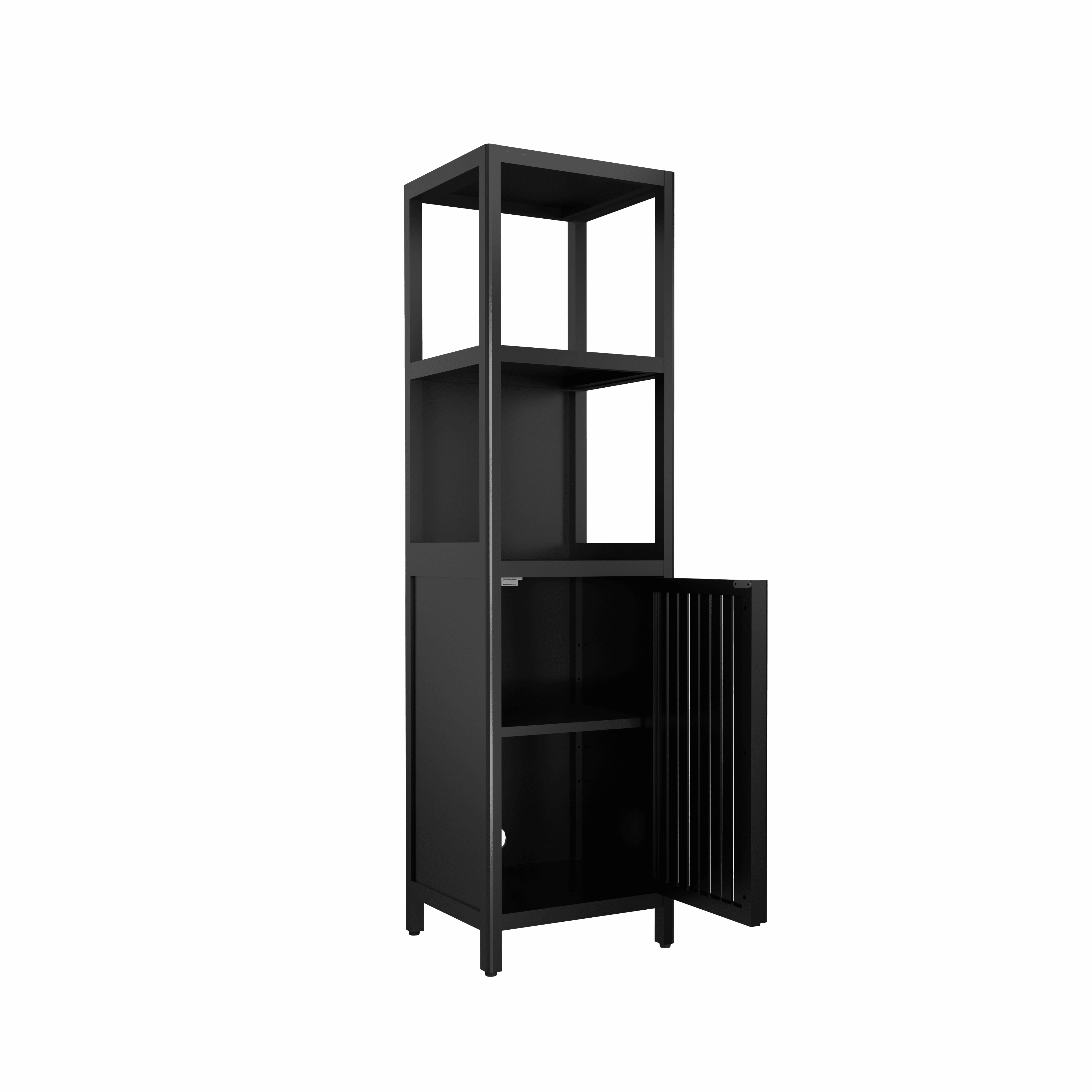 Yoneston 4-Tier Bamboo Bathroom Shelf Storage Cabinet, Tall Slim Cabinet Freestanding with Shelves and Door, Display Shelves for Living Room, Black