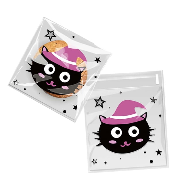 200 bolsas de dulces de Halloween, bolsas autoadhesivas para galletas de truco o trato, bolsas de celofán para Halloween, bolsas con cierre hermético para regalos de fiestas de fantasmas.