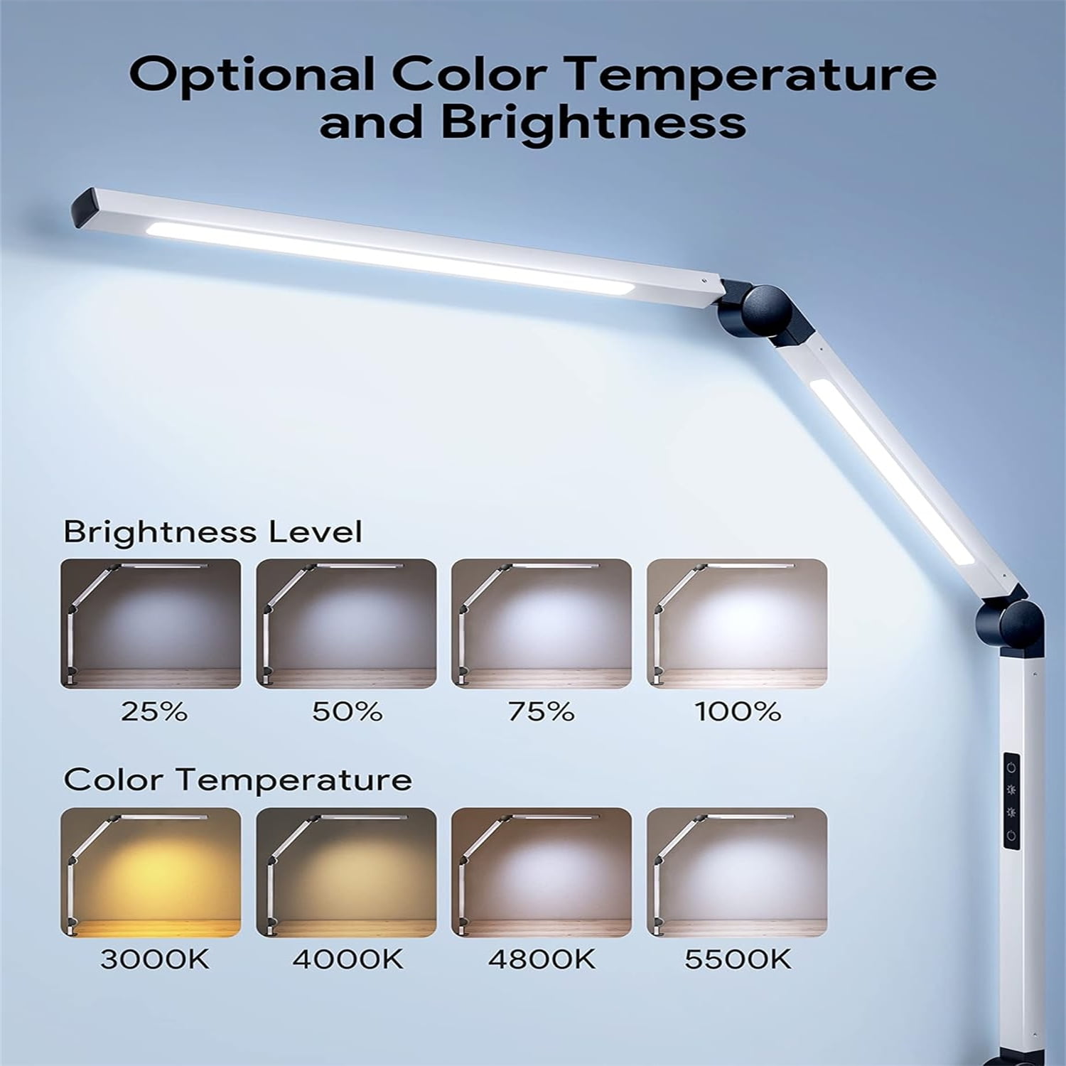 LED Desk Lamp with Clamp, Dual Light Desk Lamp with Swing Arm, Dimmable 4 Color Modes & 4 Brightness Table Lamp, Eye-Caring Clip-on Lamp with Memory Function for Home Office, White
