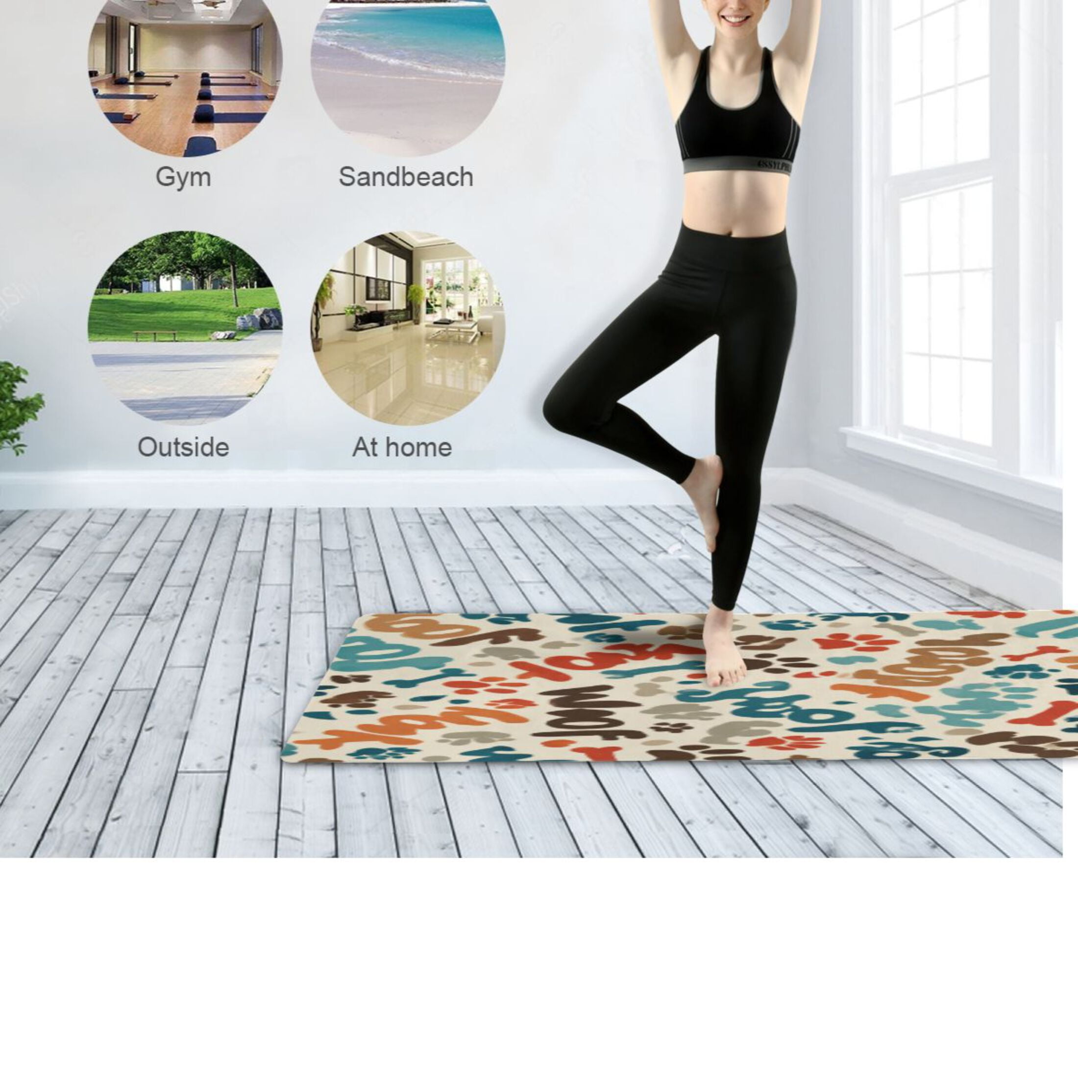 BZSMCE Yoga Mat Women Fitness Mat Vibrant Woof Paw Party Pattern
