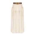 thumbnail image 2 of THDHVS Women's Skirts,Solid Color Linen Like High Waist A Line Ankle Length Skirt with Pocket Belt Casual Elegant Style,Summer Skirts for Women Beige L, 2 of 7