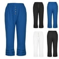 thumbnail image 6 of Lovskoo Cotton Linen Capri Pants for Women Casual 2024 Summer Solid Color Drawstring Elastic High Waist Pants Lounge Capris Blue M, 6 of 6