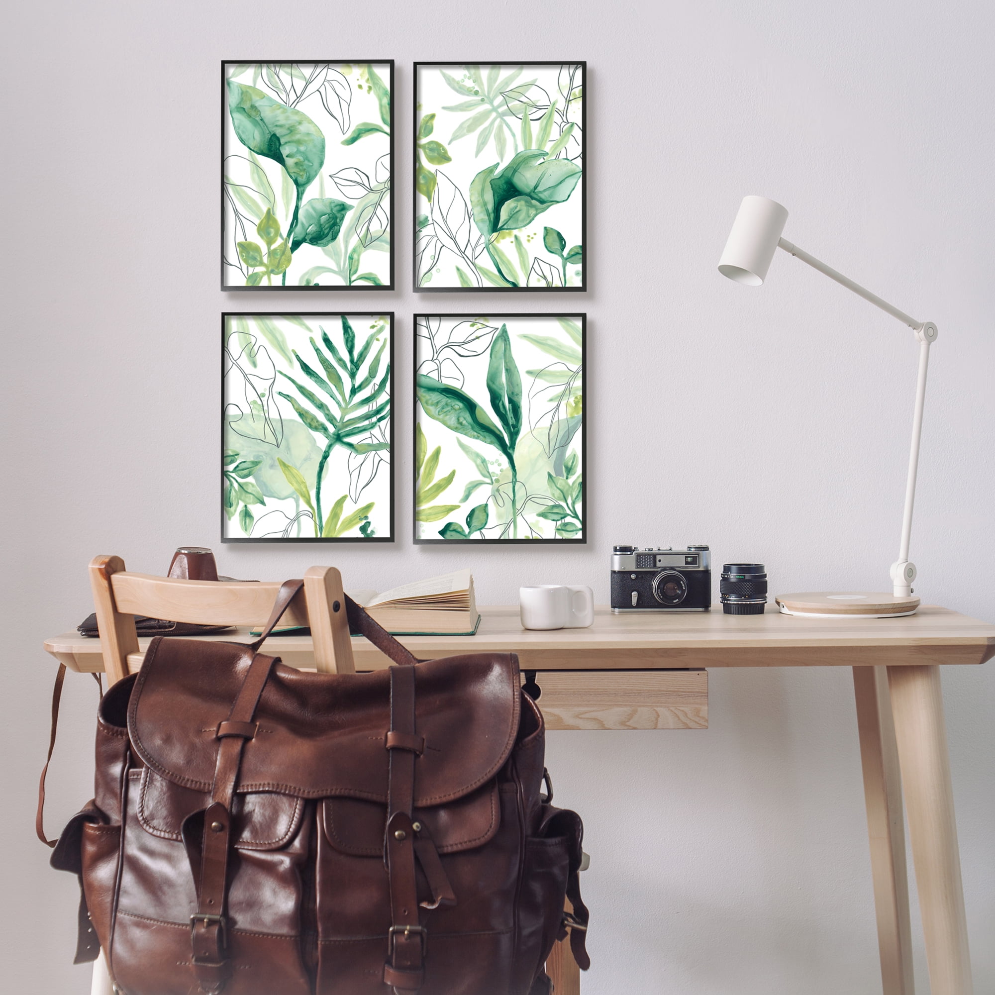 Stupell Industries Varied Green Tropical Plant Leaves Botanical & Floral Painting Black Framed Art Print Wall Art, Set of 4