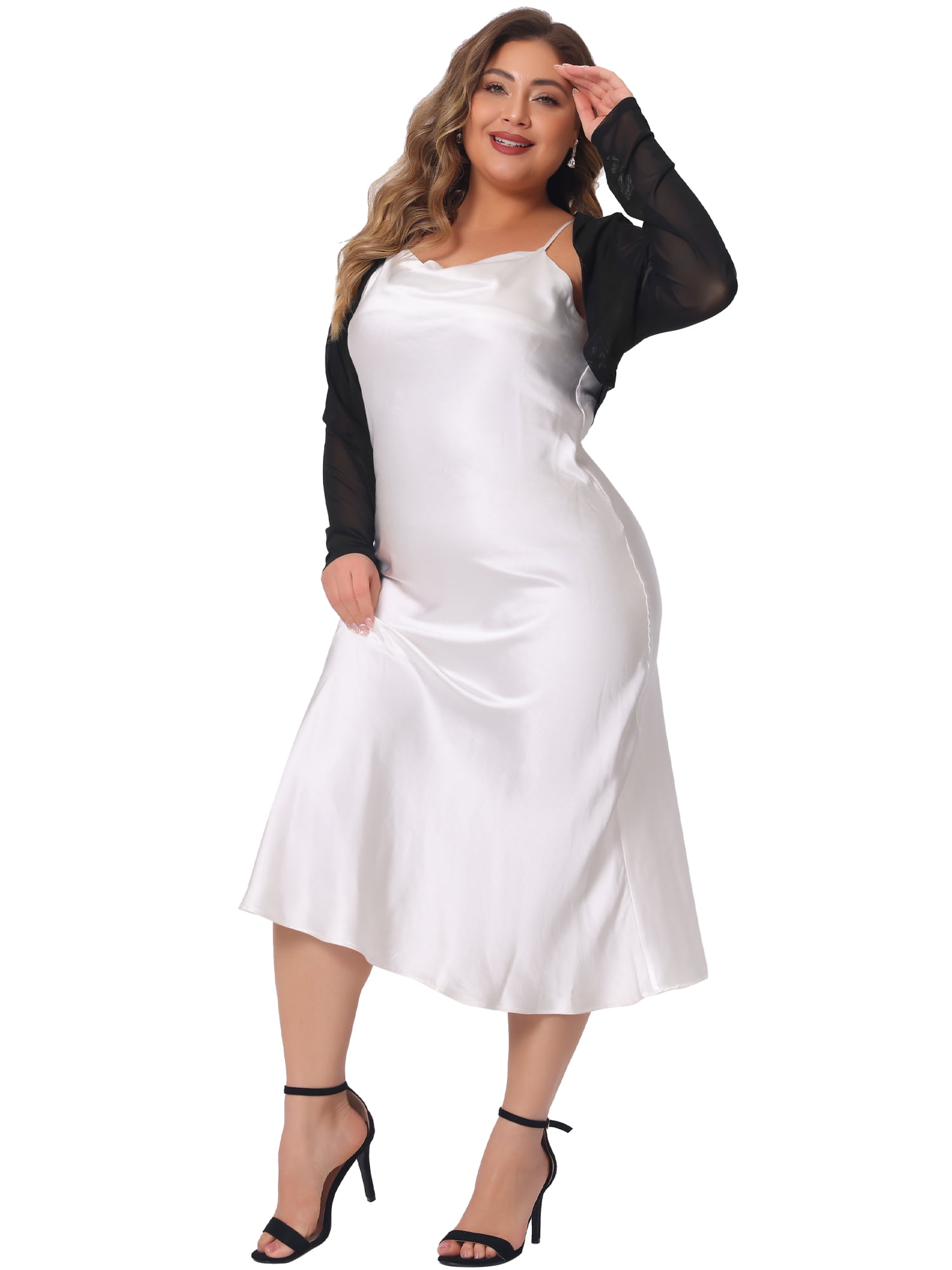 DARING DIVA Women's Plus Size Mesh Crop Long Sleeve Sheer Bolero Shrug Top 2X Black