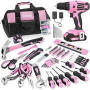 Pink Tool Kit 236-Piece with Cordless 20V 2000mAh Power Drill Driver, Lady's Basic Home Tool Set with 12-Inch Pink Tool Bag, Electric Drill Sets Combo Kit for Women, House, DIY