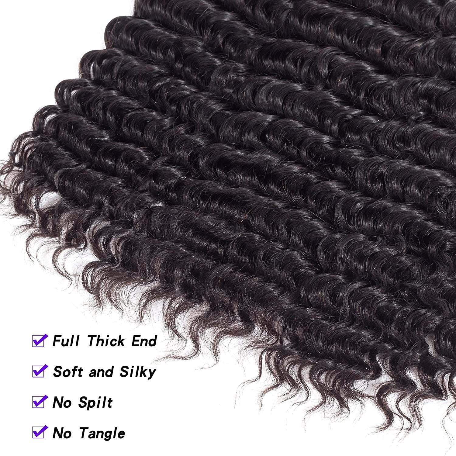 Remy Brazilian Human Hair Deep Wave Bundles 100% Unprocessed Brazilian Virgin Human Hair Weave Extensions Natural Black Color 4 Bundles(16"18"20"22")