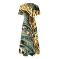 thumbnail image 5 of Penkiiy Women's Summer Casual Short Sleeve Crewneck Marble Print Swing Dress Flowy Tiered Maxi Beach Dress with Pockets M Army Green, 5 of 7