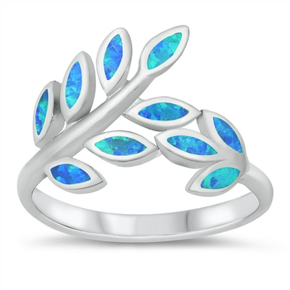 CHOOSE YOUR COLOR Blue Simulated Opal Branch Wrap Leaf Ring .925 Sterling Silver Band CZ Female Size 10