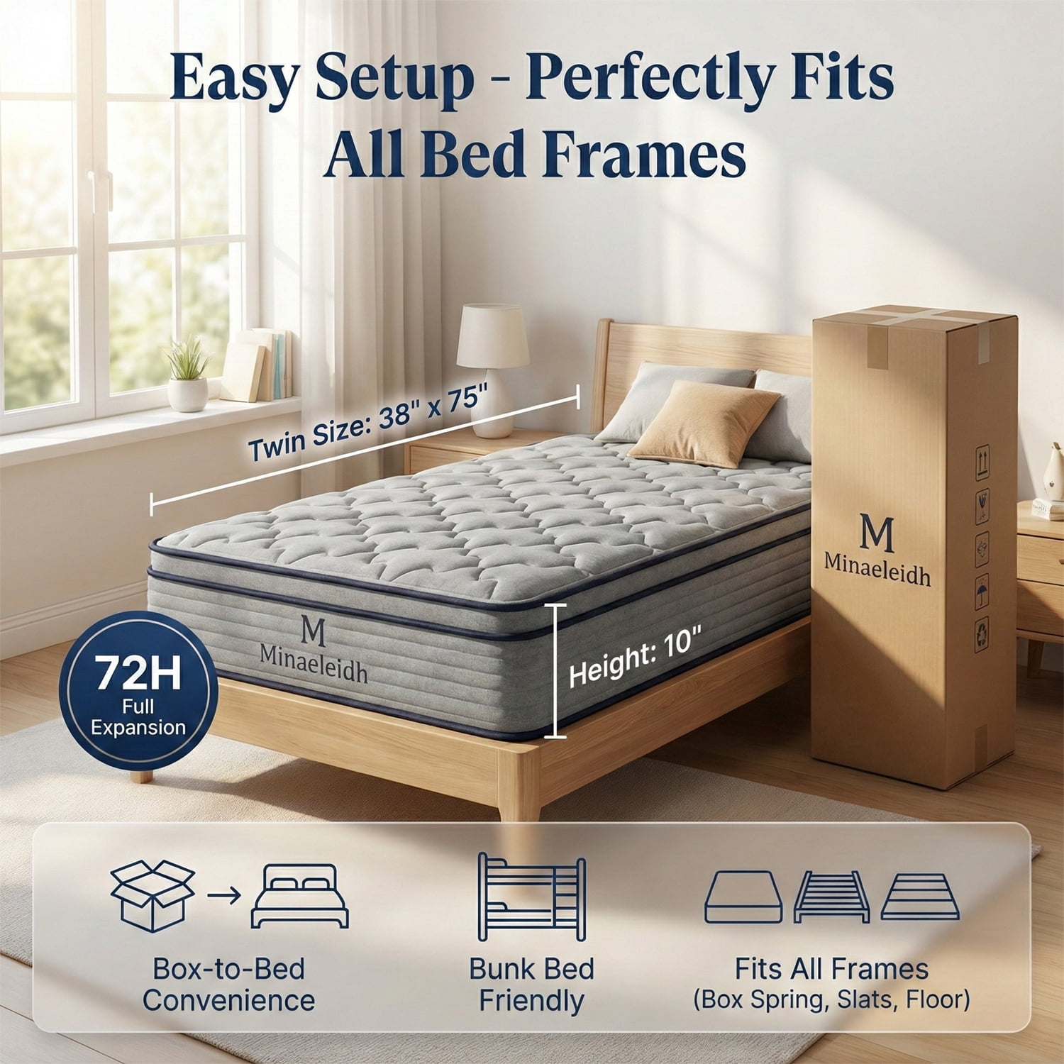 10 Inch Twin Size Mattress, Hybrid Twin Mattress in a Box, Memory Foam & 7-Zone Individual Pocket Springs, Medium Firm , Upgrade Edge Support, CertiPUR-US, Fiberglass-Free, Dorm/Guest Room/Bunk Bed