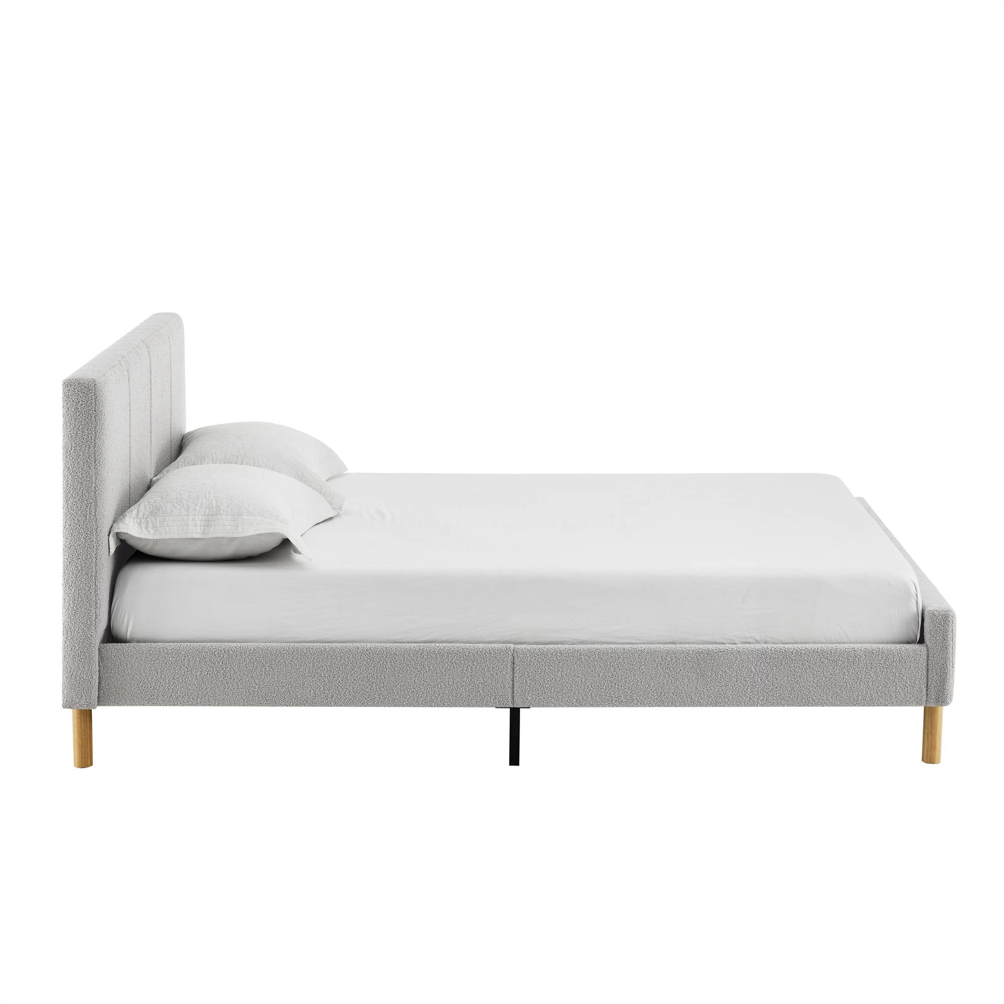 BSHTI Wood Slats Modern King Size Platform Bed Frame with Upholstered Headboard and wood slats support for Livingroom,No Box Spring Needed