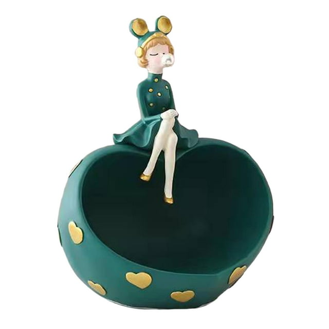 yuksok Fille Statues en Résine Figurines Sculptures Support d'Armoire Boîte de Rangement d'Entrée Vert