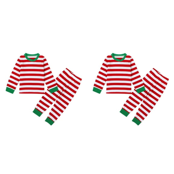 XIYNBAOK 2 Pack Christmas Pajamas Set Toddler Kids Striped T-shirt Pants Christmas Outfits Baby Girl Clothes Little Big Boys Girls Pajamas Set Kids PJs Cotton Sleepwear