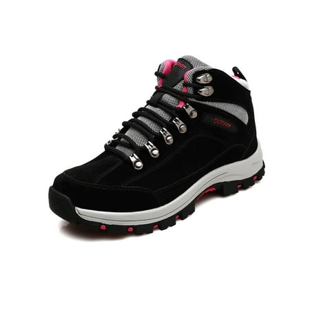 

Harsuny Mens Climbing Anti Collision Sport Shoe Lightweight Lace Up Sneakers Walking Comfortable Flat Athletic Shoes Plush Lining Black Rose Red 5.5