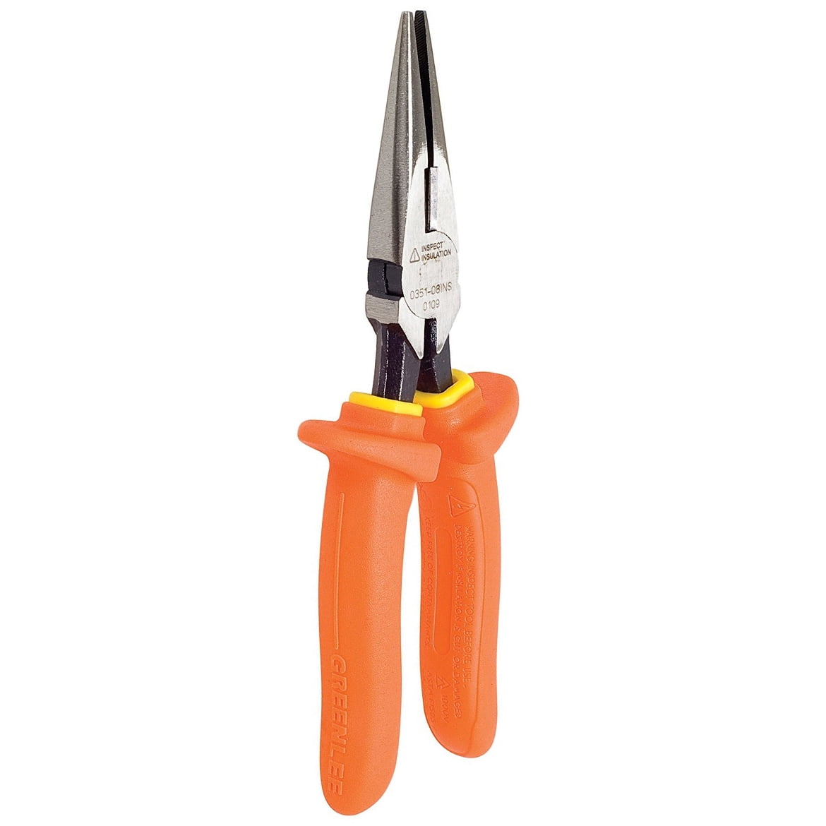 8 in Greenlee(R) Long Nose Plier,Side Cutter Insulated, Molded Handle