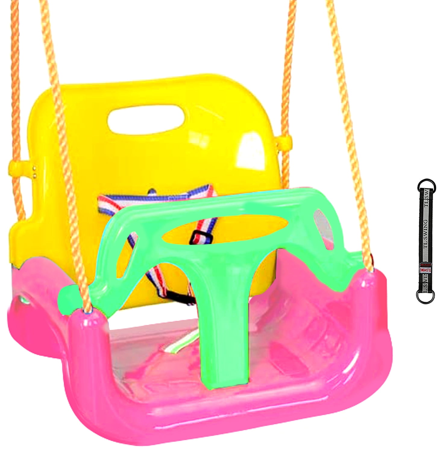 JBeeCtrl 3-in-1 Baby Swing Sets with Hanging Strap and Hooks for Outside Toddler Swing Anti-Flip Snug & Secure Detachable Infants to Kids Swing Seat for Indoor/Outdoor Playset（Pink）