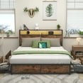 thumbnail image 2 of Lifezone Full Bed Frame with Headboard Charging Station Storage Drawer,Metal Support,Vintage Brown, 2 of 7