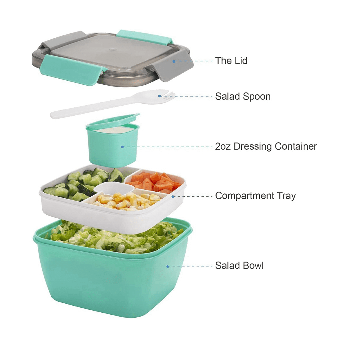 1500ml Lunch Box Salad Container Large Salad Bowl Dressing Container  Fresh-keeping Box Suitable For Snacks, Fruits, Men, Women