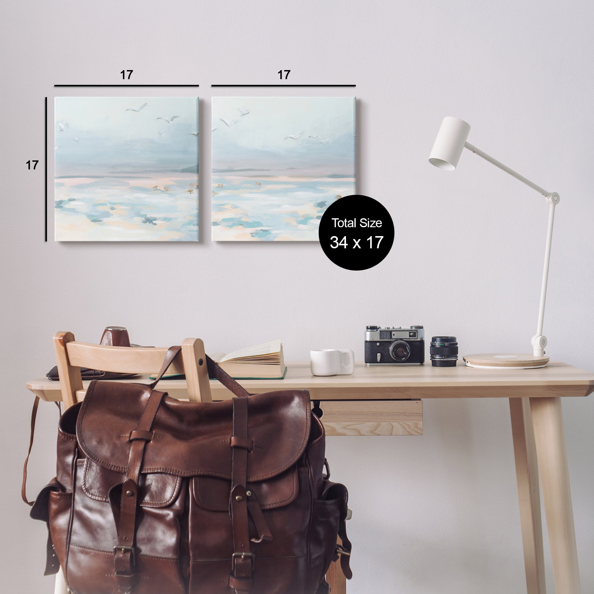 Stupell Industries Pastel Coast Landscape Landscape Painting Gallery Wrapped Canvas Art Print Wall Art, 17 x 17, Set of 2