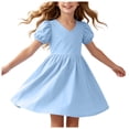 thumbnail image 3 of Gubotare Girls Birthday Dress Girls Dress Summer Ruffle Sleeve Mesh A Line Casual Party Dresses with Pockets Size 7-8 (Sky Blue,7-8 Years), 3 of 5