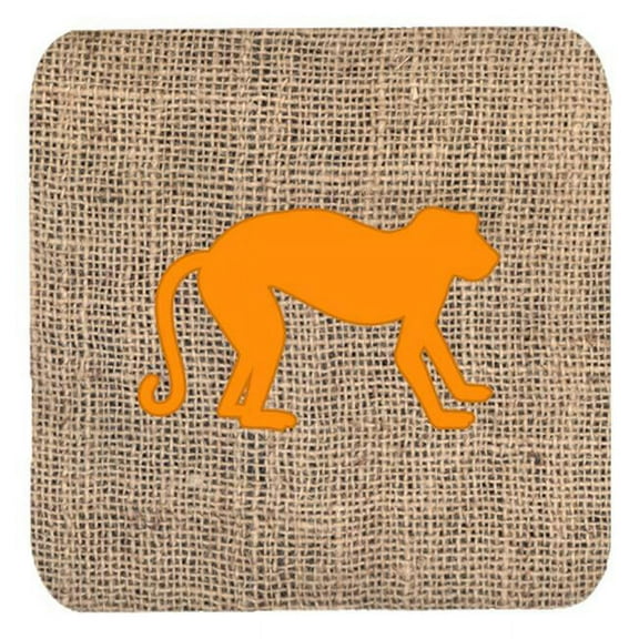 Monkey Burlap And Orange Foam Coasters - Set 4, 3.5 x 3.5 In.