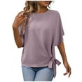 thumbnail image 1 of T-shirts pour Femmes Manches Courtes avec Nœud Latéral Blouse Décontractée Coupe Ample Col Rond Tunique Hauts Été Bureau, 1 of 6