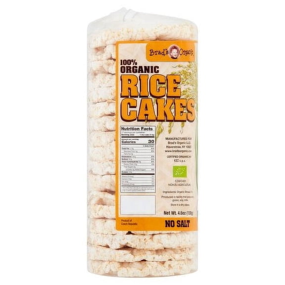 Brad's Organic NO SALTED RICE CAKES 4.6oz (6 Packages/1 Case) - ORGANIC,VEGAN,DAIRY FREE, CHOLESTEROL FREE