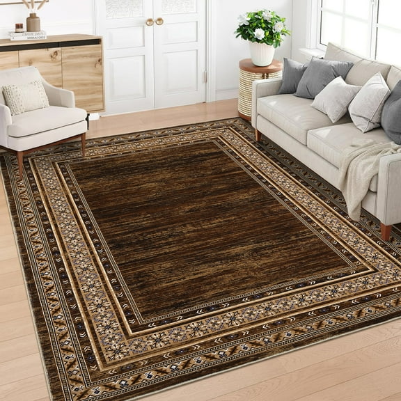 Haperlare Modern BordeBrown Print Area Rugs for Living Room,Machine Washable Non Shedding Rugs for Home Office,10'x13' Brown Carpet