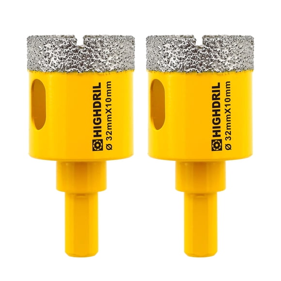 HIGHDRIL Diamond Core Drill Bit,2Pcs Diameter 32mm 1-1/4" with Triangle Shank Vacuum Brazed Hole Saw for Concrete Granite Marble Glass Porcelain Tile