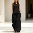 thumbnail image 5 of Mifsaly Two Piece Vacation Sets for Women Sleeveless Button Down Shirt and High Waisted Wide Leg Palazzo Pants Lightweight Flowy Summer Matching Lounge Outfits with Pockets Black,XXL, 5 of 7
