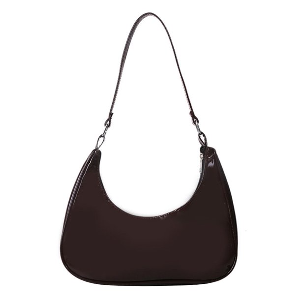 Bolso Mujer Charol Color Sólido Bolso Media Luna Axila Pequeña Café
