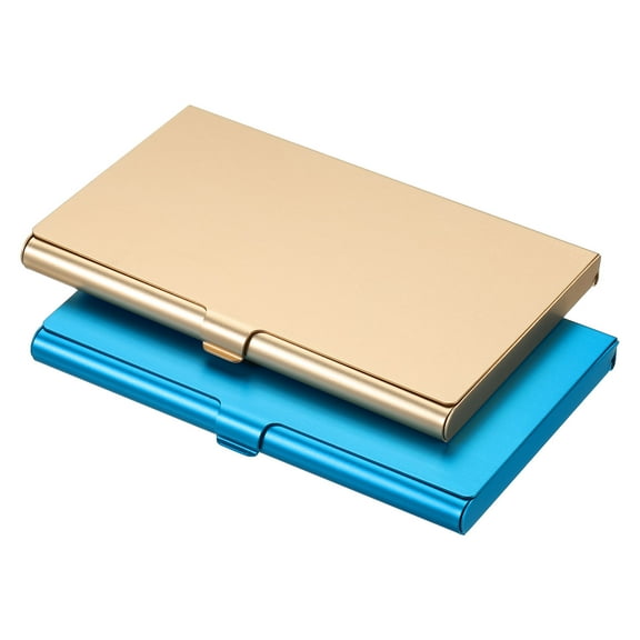Uxcell 3.6x2.3x0.3 Inch Name Cards Case Alloy Business Card Holder 2 Pack Gold Blue