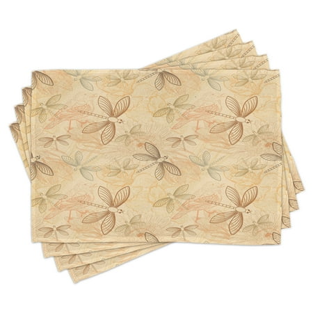 

Beige Placemats Set of 4 Vintage Birds and Dragonflies Artprint with Modern Doodle Style Animal Inspired Design Washable Fabric Place Mats for Dining Room Kitchen Table Decor Cream by Ambesonne