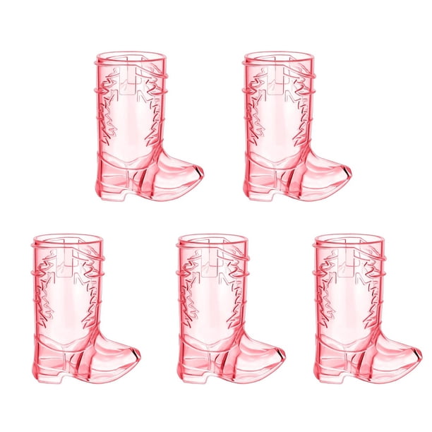 5 copas de vino con temática del oeste, con forma de botas de vaquero, vasos de plástico duro, compactos y divertidos para fiestas de cumpleaños.