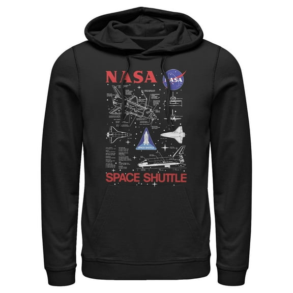 Men's NASA Space Shuttle Schematic Details  Pull Over Hoodie Black Medium