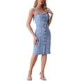 thumbnail image 4 of Vestidos de mezclilla para mujer INSPIRE CHIC, con botones, sin mangas, escote corazón, midi, en azul lavado, 4 of 6