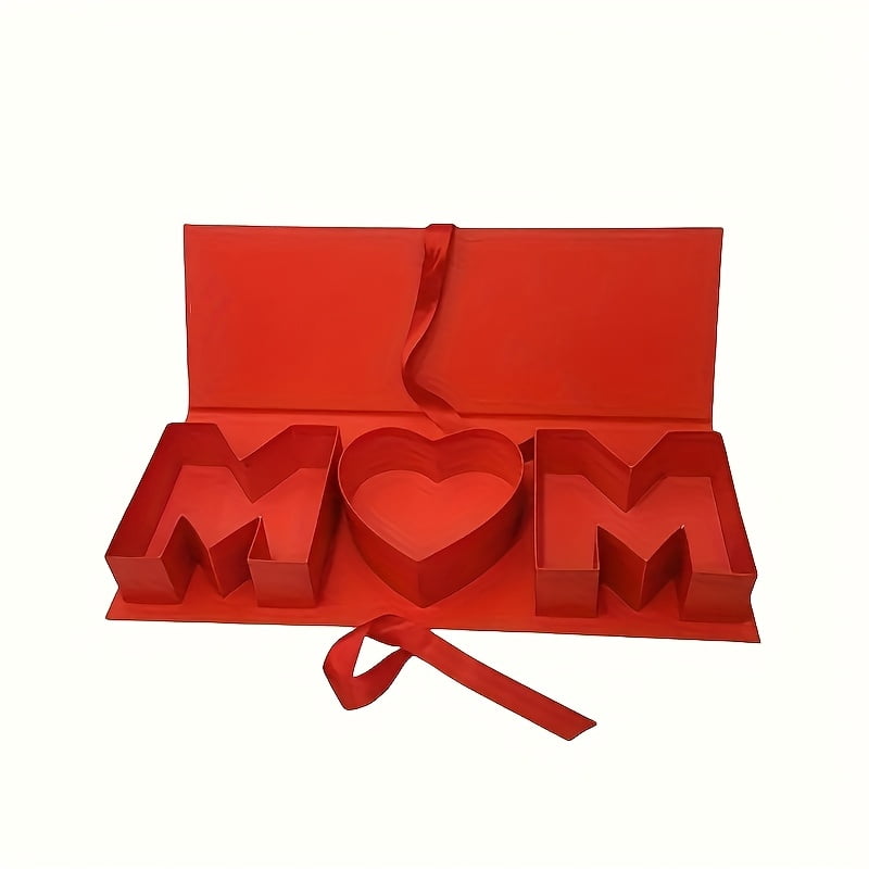 1 Sets Mother's Day Mom Flower Gift Box Red/Black/Pink with 18'' x 7.7'' x 2.7'' Empty MOM Letter Shaped Box Gift Bags Greeting Cards for Mother's Day Birthday Flower and Arrangements
