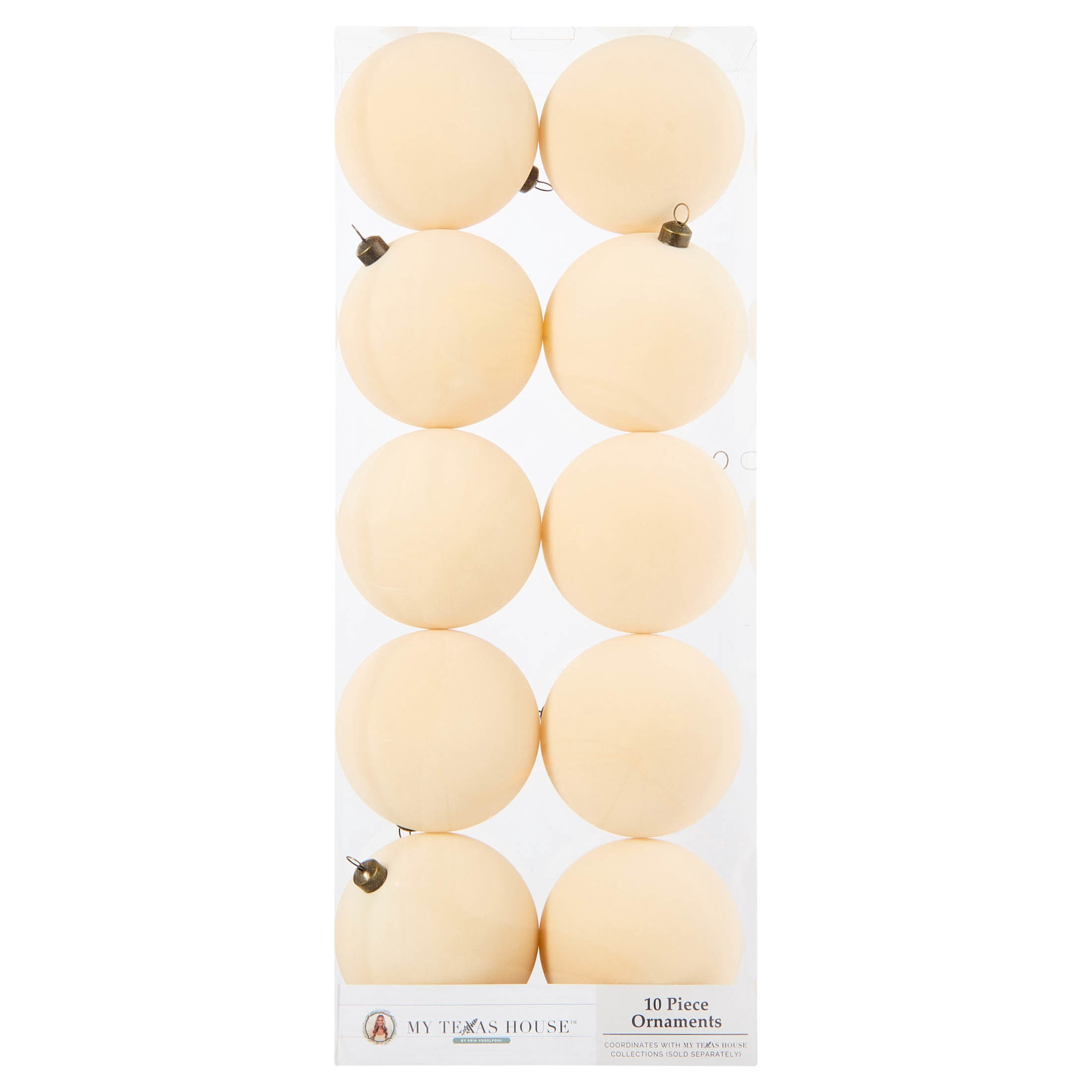 My Texas House 10-Count Cream Velvet Ball Ornaments, 4.5"