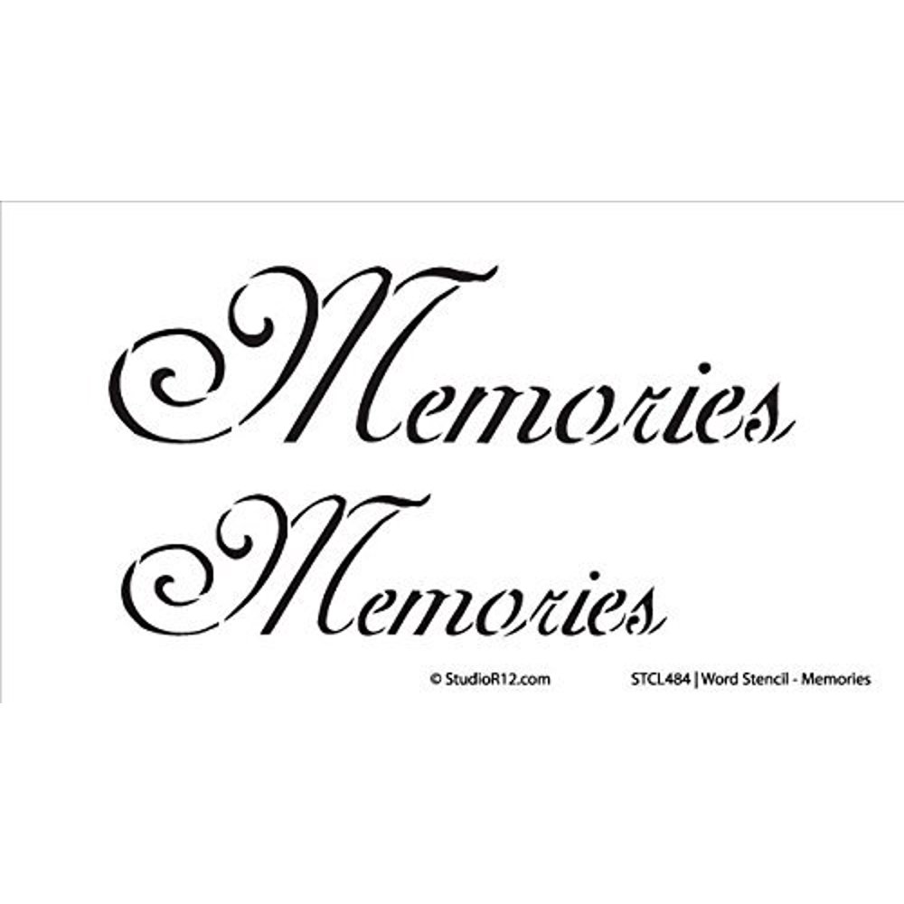 Memories Stencil by StudioR12 | Elegant Script Word Art - Small 9 x 5 ...