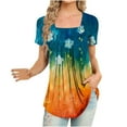 thumbnail image 2 of Wycnly Shirts for Women Lightweight Comfort Tunic Fashion Pleated Hem Swing Tops Summer Casual Square Neck Short Sleeve Floral Print Ladies Blouses Multicolor XXL, 2 of 5