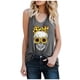 thumbnail image 1 of Camiseta sin mangas con estampado de calavera floral y cuello redondo informal a la moda para mujer Pompotops lopia987739, 1 of 6