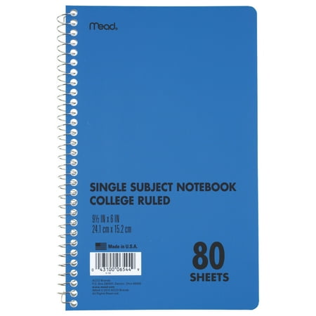 Mead Spiral Bound 1 Subject Notebook, College Rule, 6 X 9-1/2, 80 Sheets/Pad (Set of 3)