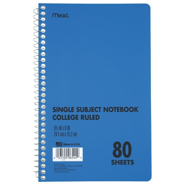 Mead Spiral Notebook, DuraPress Cover, 1 Subject, College Ruled, 80