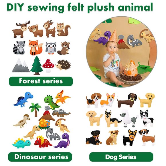 MesaSe Woodland Animals Craft Kit DIY Sewing Felt Set Forest Creatures Plush Animals for Kids Beginners Educational Sewing Set Girls and Boys Art Craft Kits