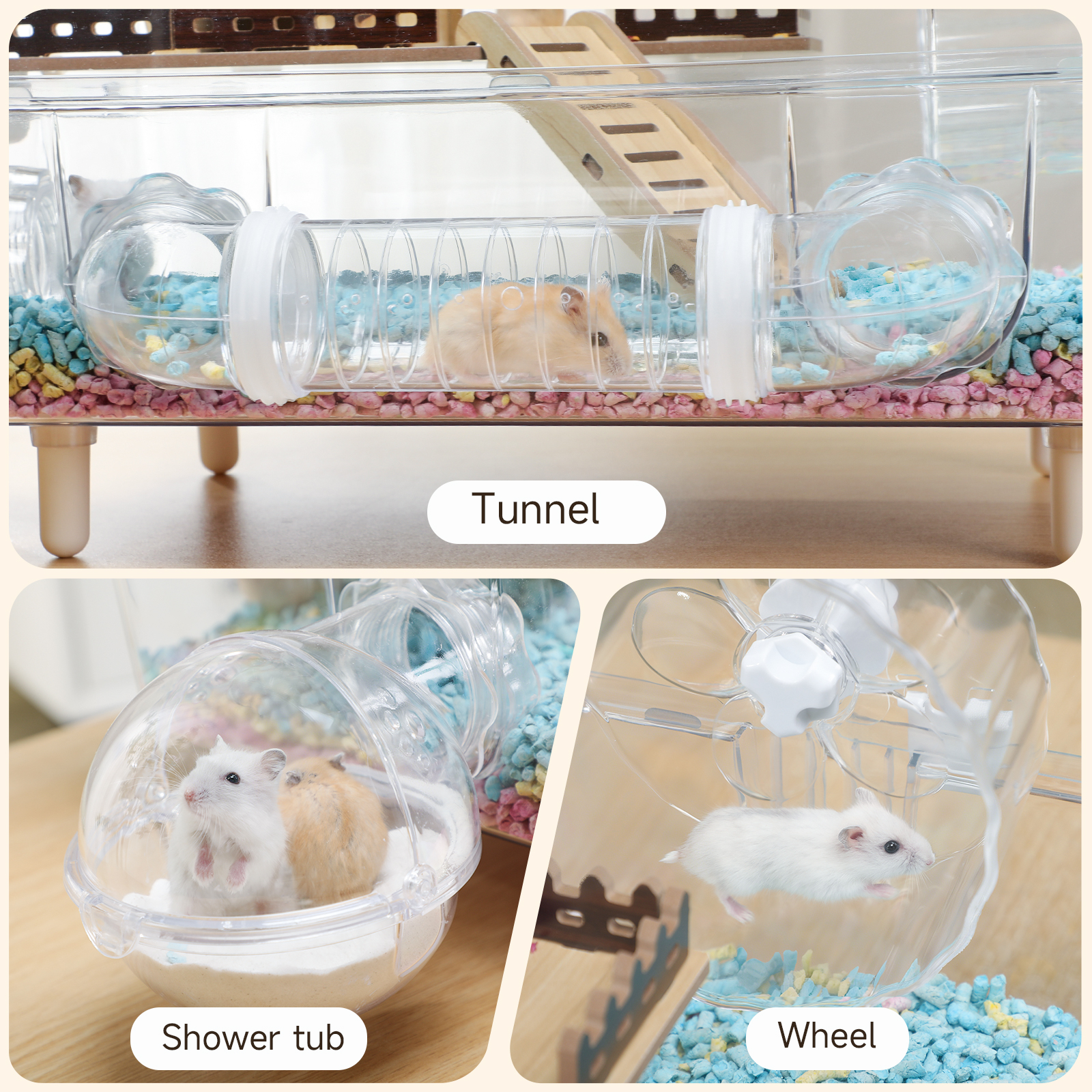 Hamster Cage 8 in 1 with All Accessories, Acrylic Hamster Cages with Full Transparent Viewing, Excellent Ventilation, Castle Habitat, Dwarf Hamster Cage Suitable for Gerbil, Mice, Other Small Animals