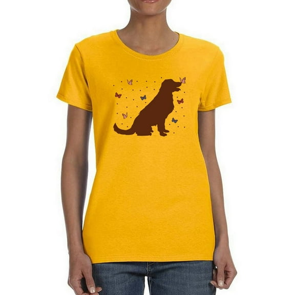 Cute Dog With Butterflies Women T-Shirt, Female XX-Large
